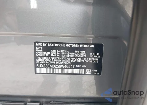 2025 BMW X7 xDrive40I z USA, uszkodzony, nr VIN 5UX23EM02S9W46547